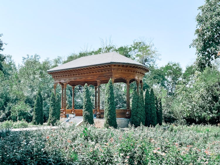 Wooden Bower In Garden