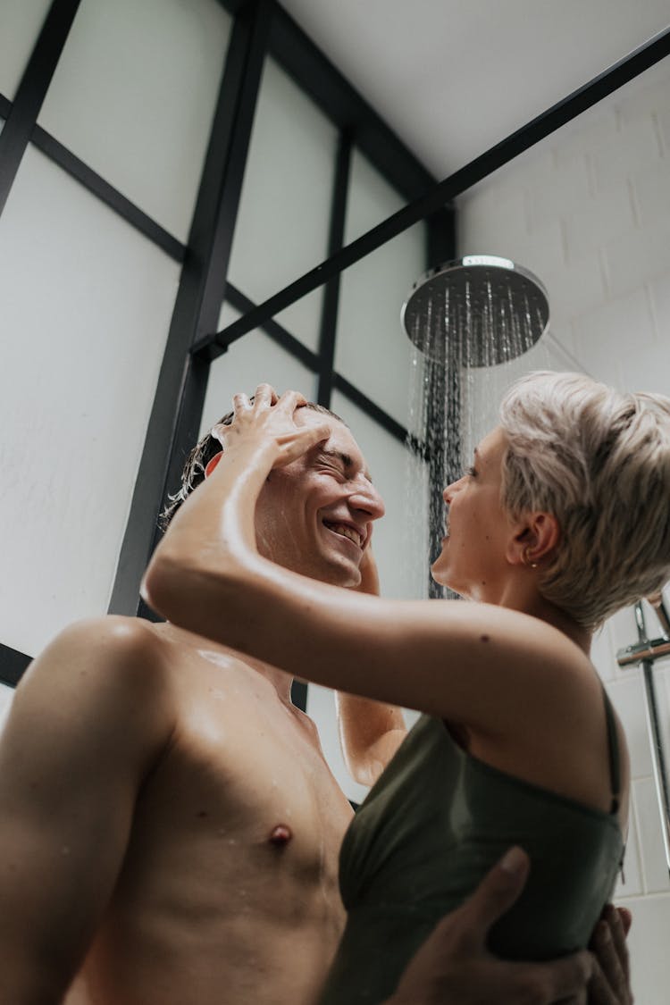 A Romantic Couple Taking Shower