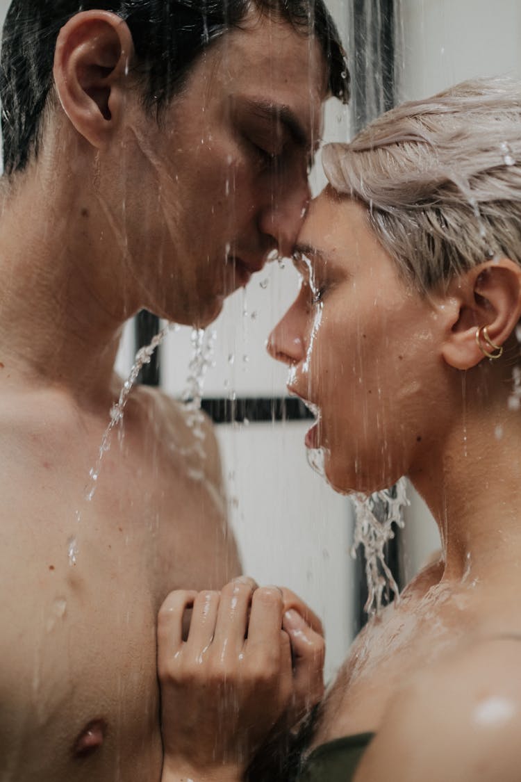 A Romantic Couple Taking Shower