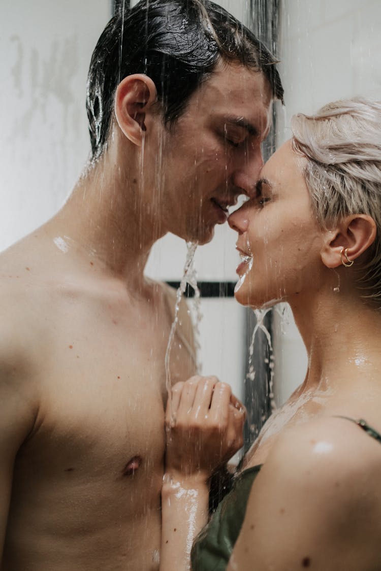 A Romantic Couple Taking Shower