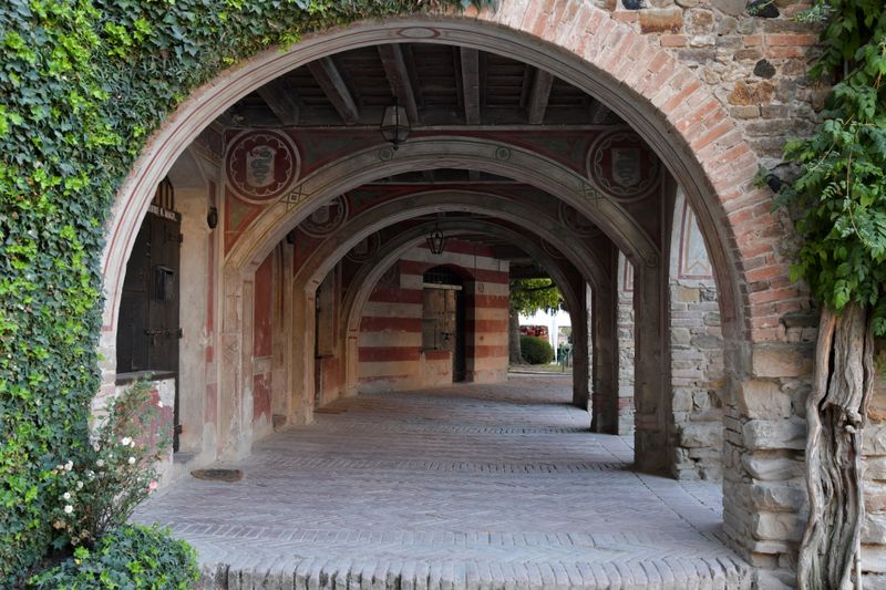 Arched Mediterranean gallery / courtyard architecture — sample stock photo, replace with your own event photography