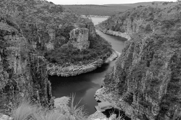 River In Rock Canyon In Wild Landscape