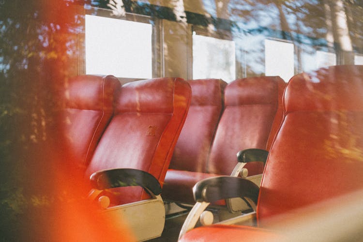 Red Leather Seats Of A Bus