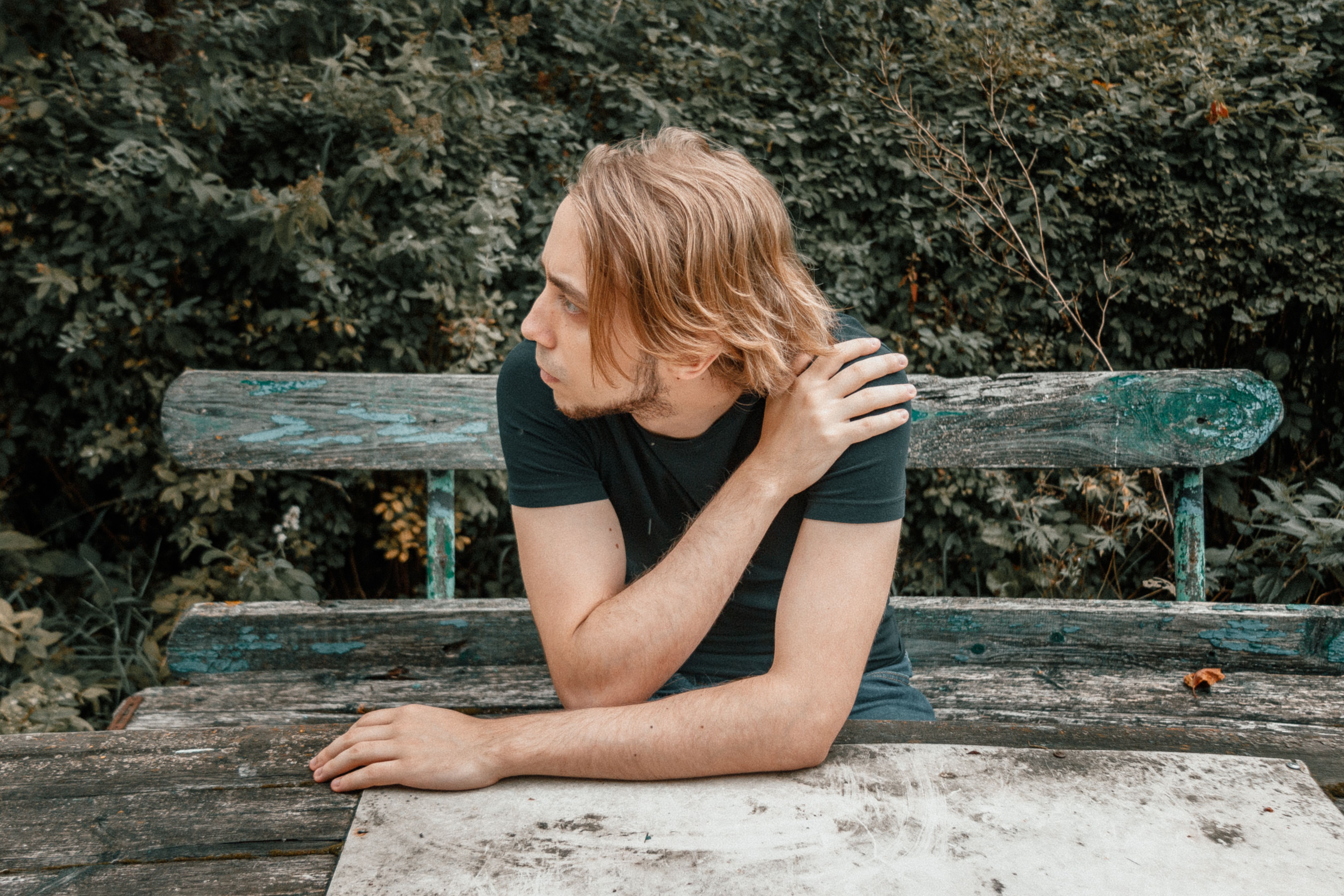 thoughtful person on bench