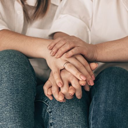 Two people holding hands in support, photo by Anastasia Tribbiani on Pexels