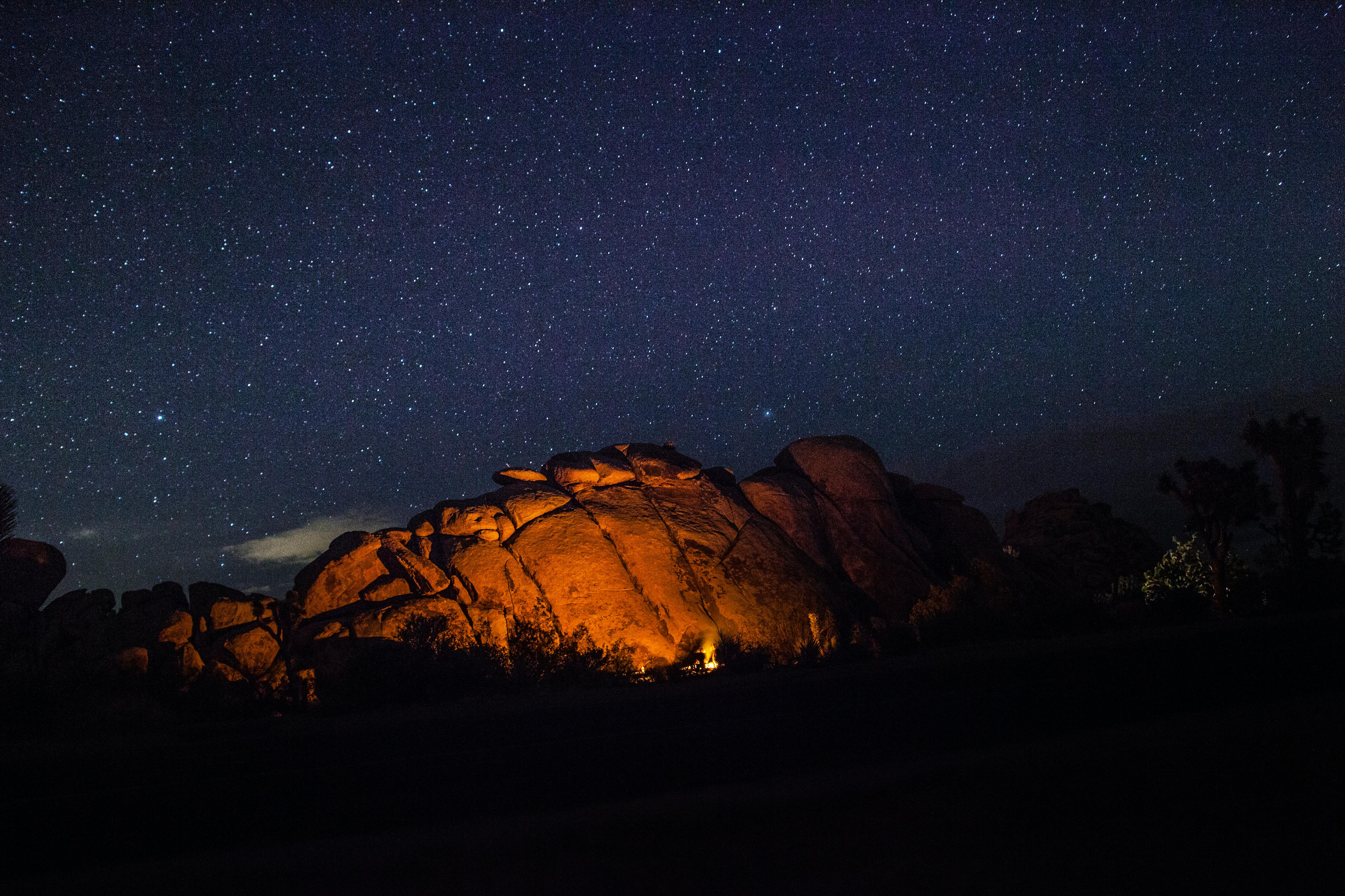 Camp Fire Beside Cave during Nighttime · Free Stock Photo