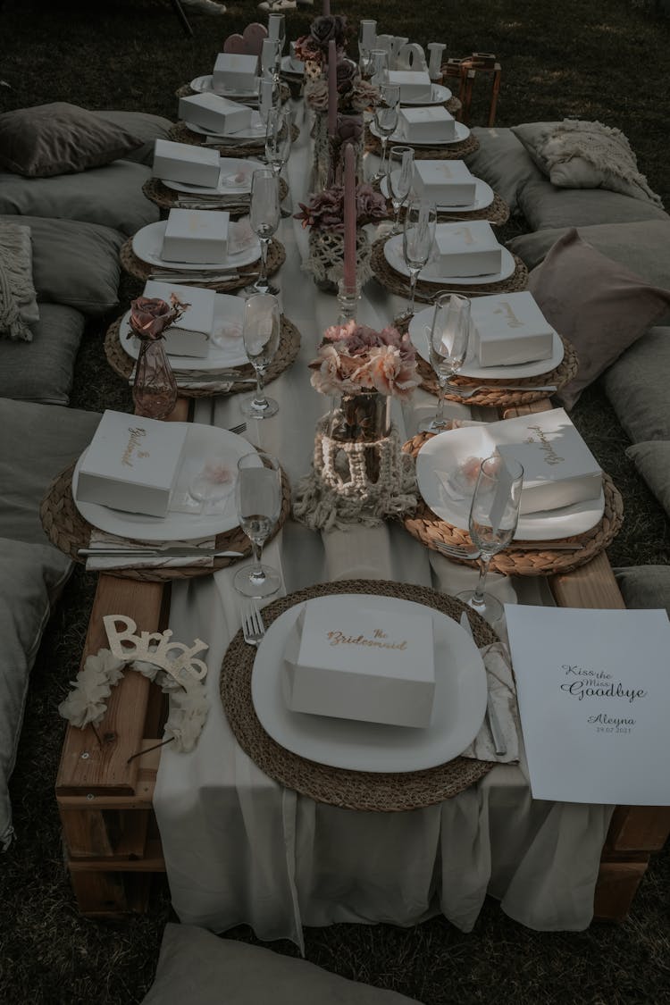 Table Seating With Tableware In Garden