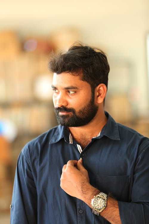 Man In Black Collared Top