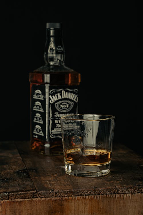 Free Jack Daniels Bottle with Glass Stock Photo