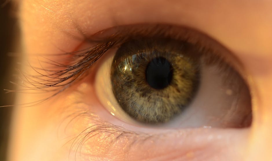 A close-up of a hazel eye showing intricate gold, green, and brown flecks in the iris