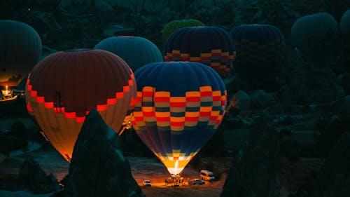 Luminous Hot Air Balloons During Night Time