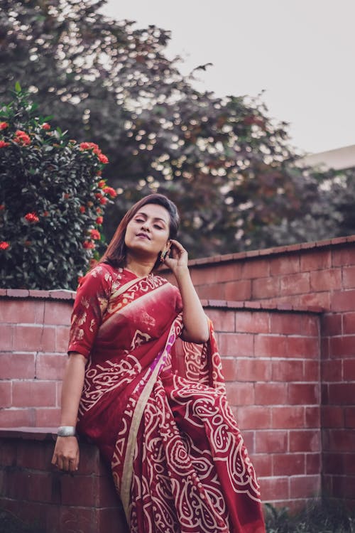 Free Woman Wearing a Red Sari  Stock Photo