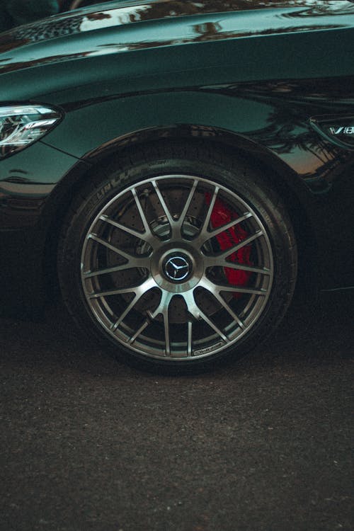 Silver Car Wheel With AMG Rim On Mercedez