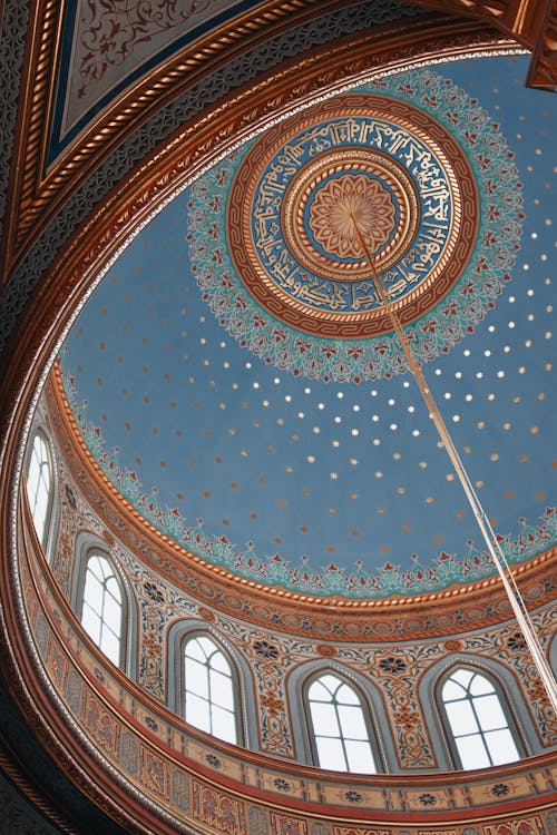 Worms Eye View of Brown and Blue Dome Ceiling