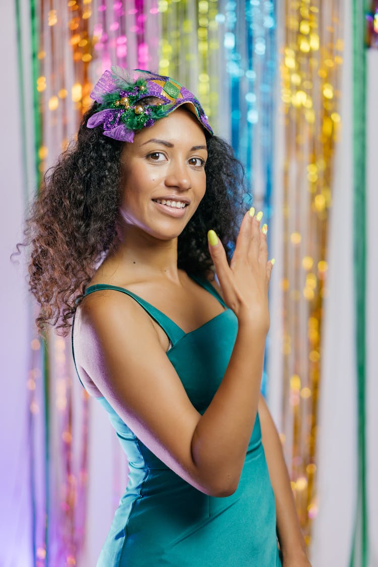 Woman Wearing Blue Dress In A Party