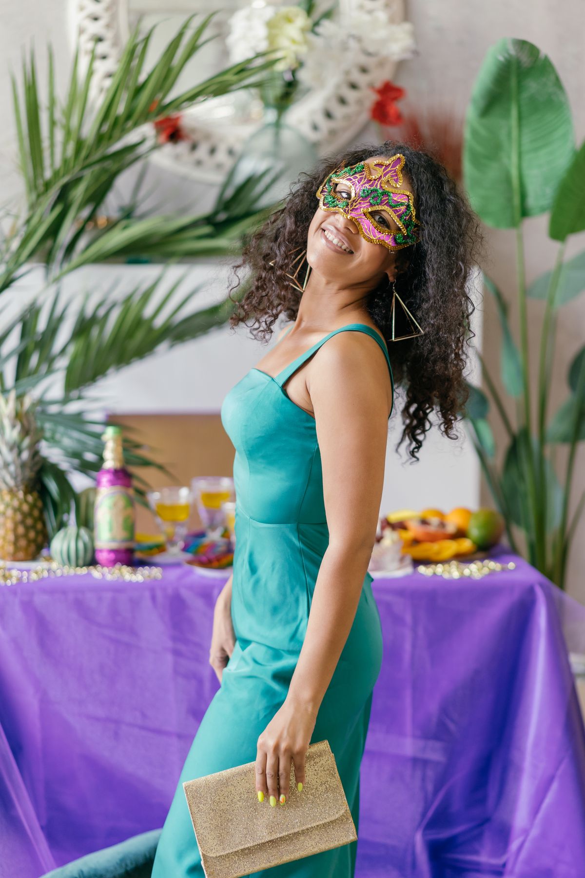 Photo booth props with masquerade mask for New Year's Eve