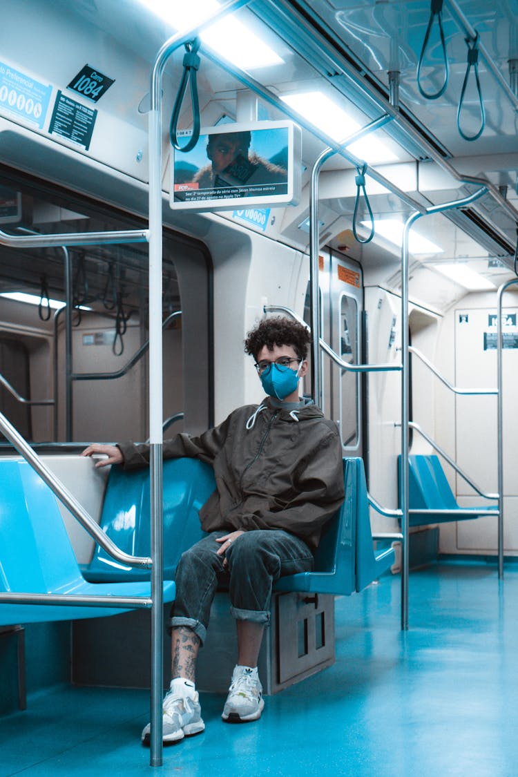 Man Wearing Face Mask In The Train