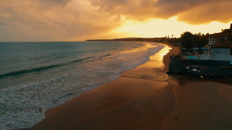 Sunset Above Sand Sea Beach