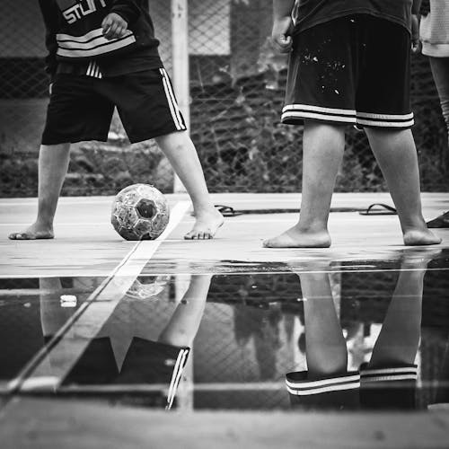 Grayscale Photo of Soccer Ball