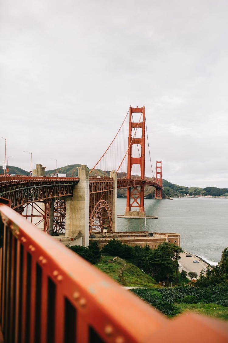 Orange Suspended Bridge And River View