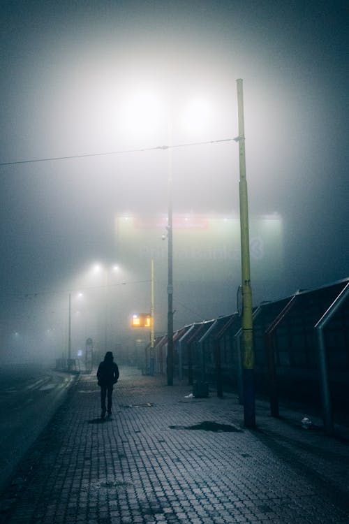 Silhouette of Person Walking on Street