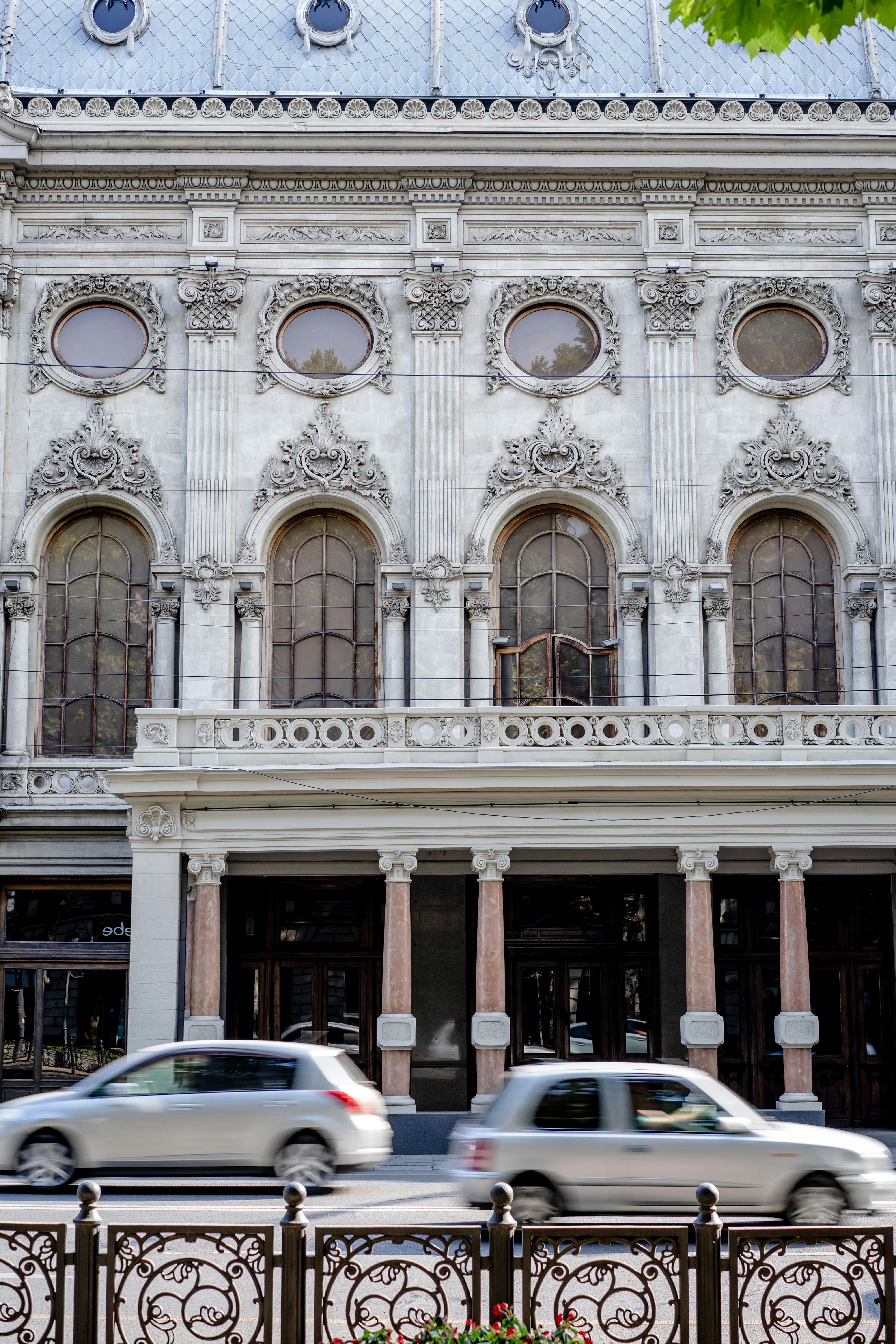Free Elegant facade of the Rustaveli Theater in Tbilisi, showcasing classic architecture. Stock Photo