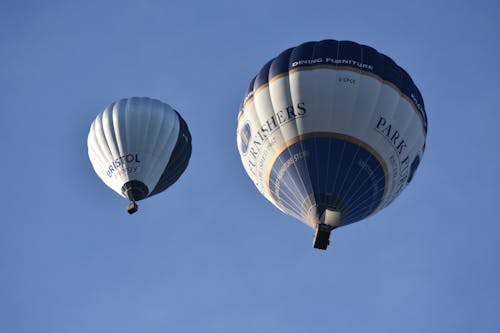 Low-Angle Shot of Hot Air Balloons Flying in the Blue Sky