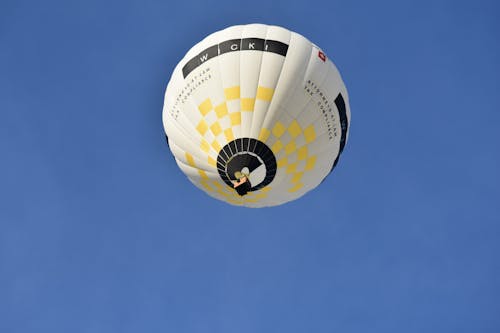 A Hot Air Balloon in Mid Air Under a Clear Blue Sky