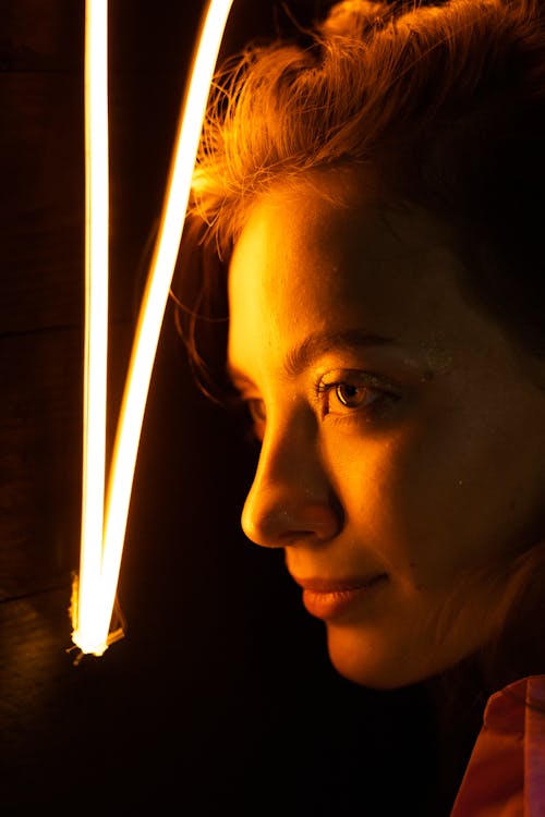 Womans Face Near Brown Wooden Wall