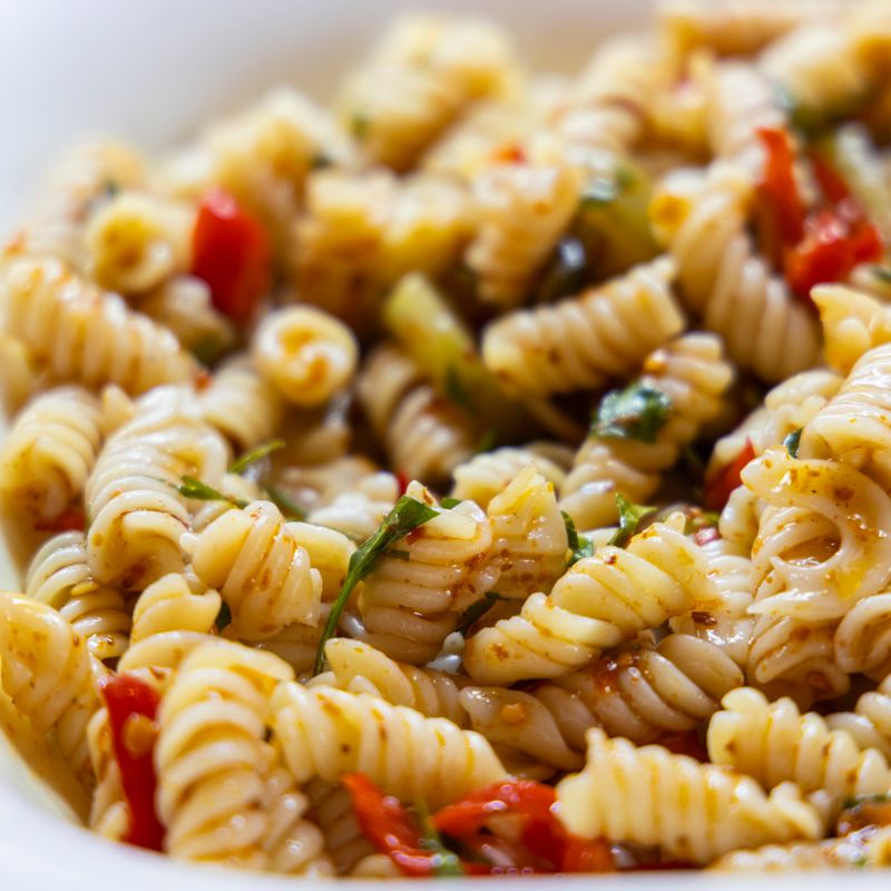 Rotini Pasta Salad with Italian Dressing and Veggies