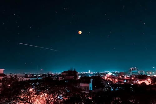 Free stock photo of astrophotography, blue, city lights