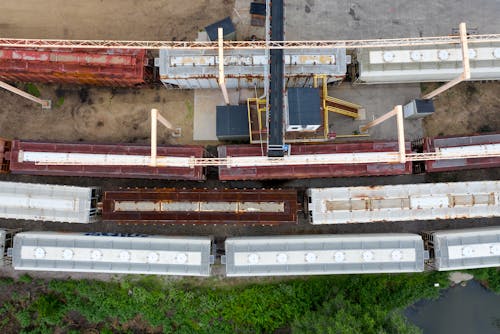 Bird's Eye View of Trains in the Railway Yard