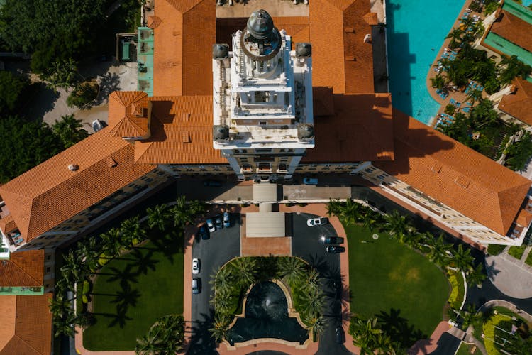 Aerial Shot Of A Building Hotel And Resort