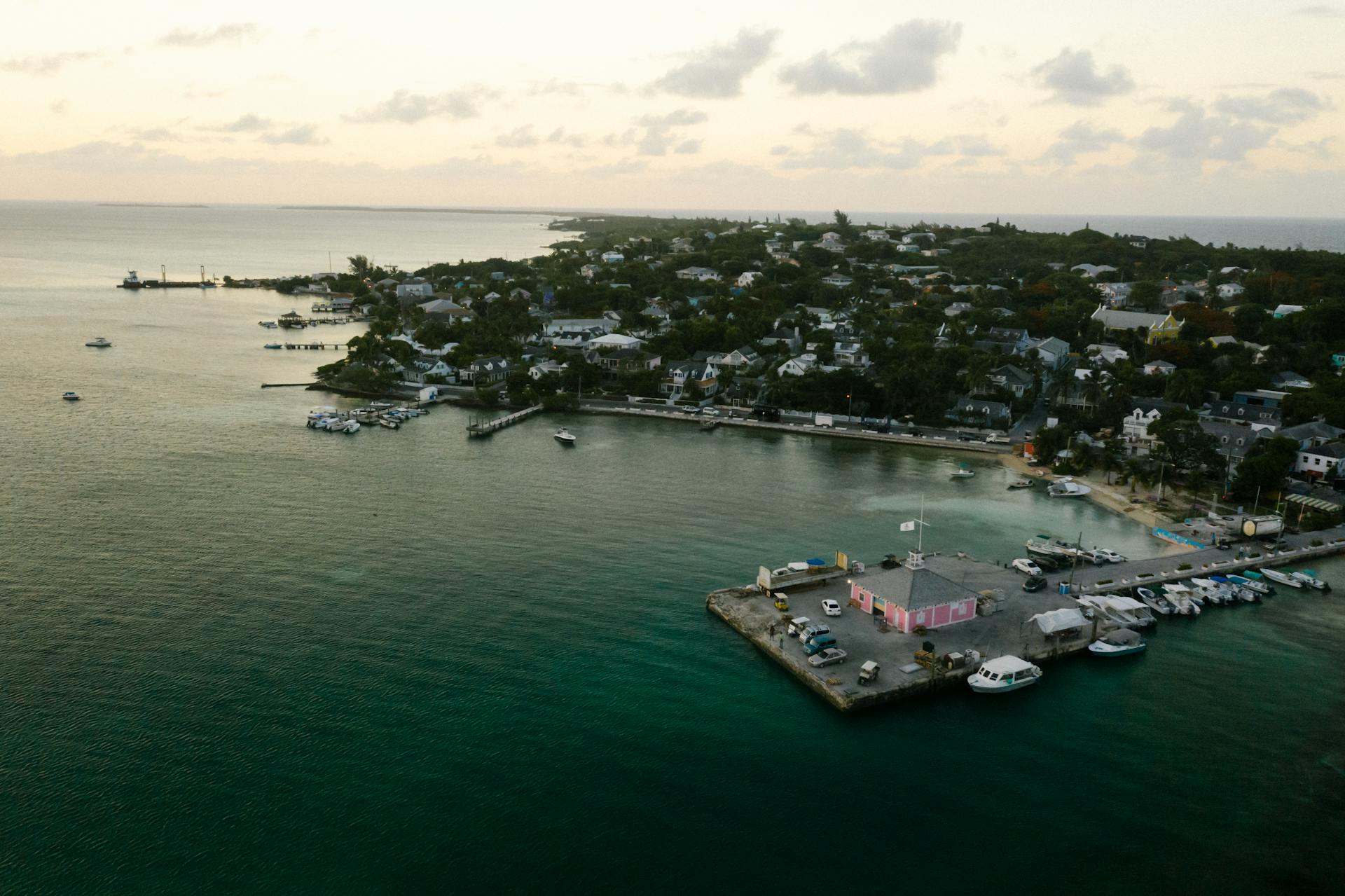 Aerial View of Marina on the Shore of Harbor Island Bahamas