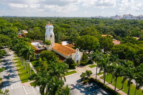 Aerial Shot of the Congregation Church in Coral Gable Miami