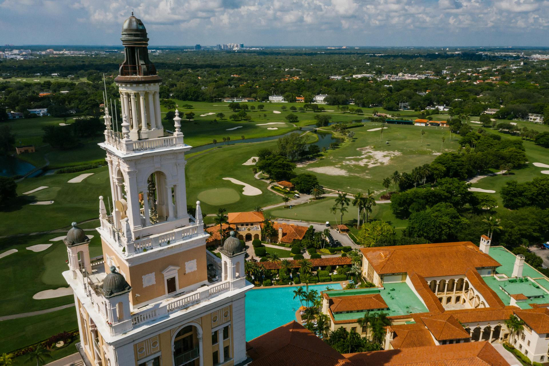 Drone Shot of the Biltmore Hotel Tower in Coral Gables Miami