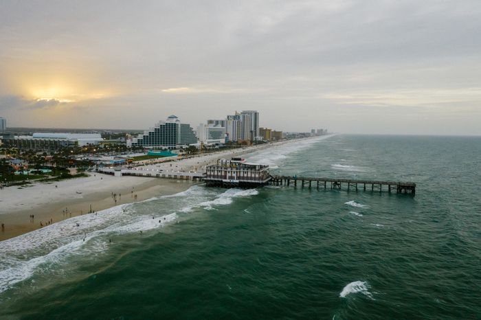 Aerial view of the Daytona Beach pier and coastline