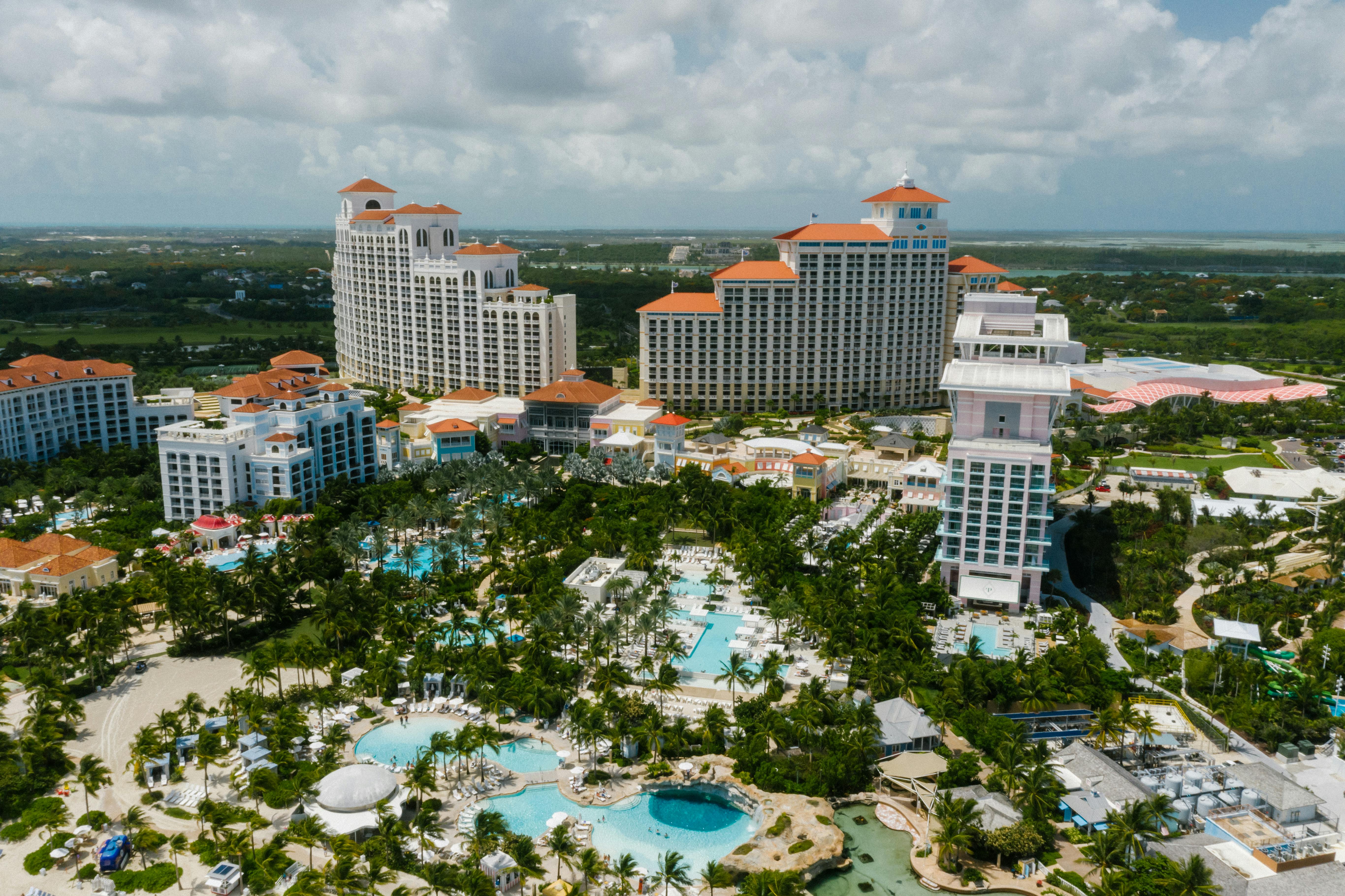 aerial shot of the baha mar resort in bahamas