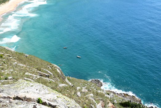 从空中俯瞰巴西海岸线，碧绿的海水与郁郁葱葱的绿色植被令人惊叹
