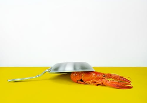 Casserole En Acier Gris Près Du Homard Orange