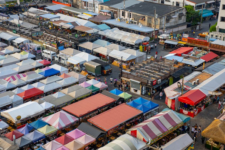 Aerial View Of Market Stalls