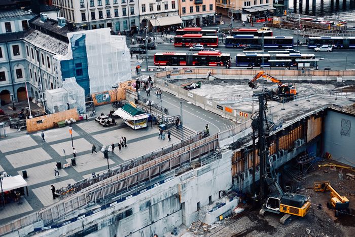 Aerial view of an urban construction site