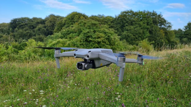 Drone hovering over a verdant landscape in Sharpenhoe, England. Captured during daytime.