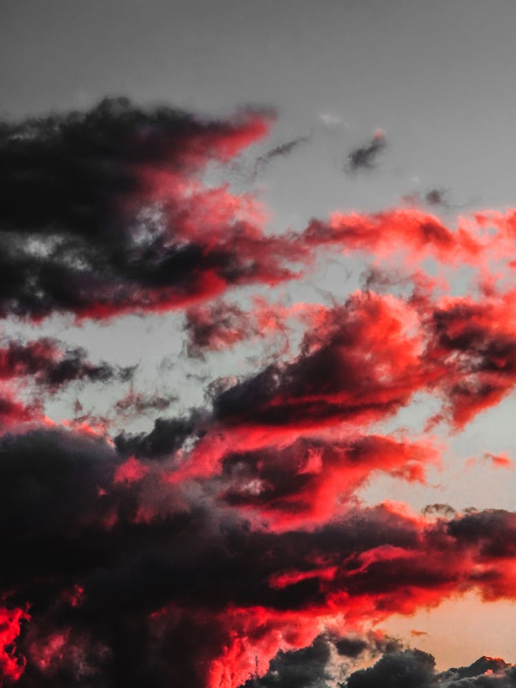 Red And Black Clouds On Gray Sky