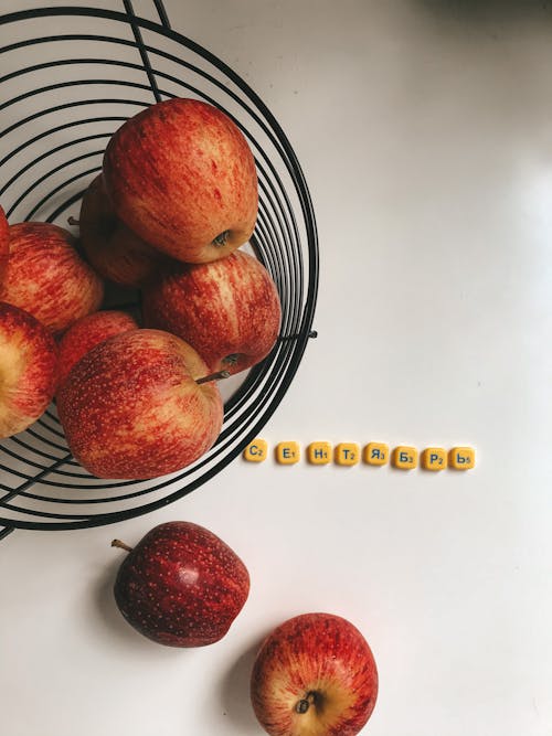 Free Red Apples on Metal Basket Stock Photo
