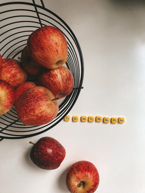 Red Apples on Metal Basket