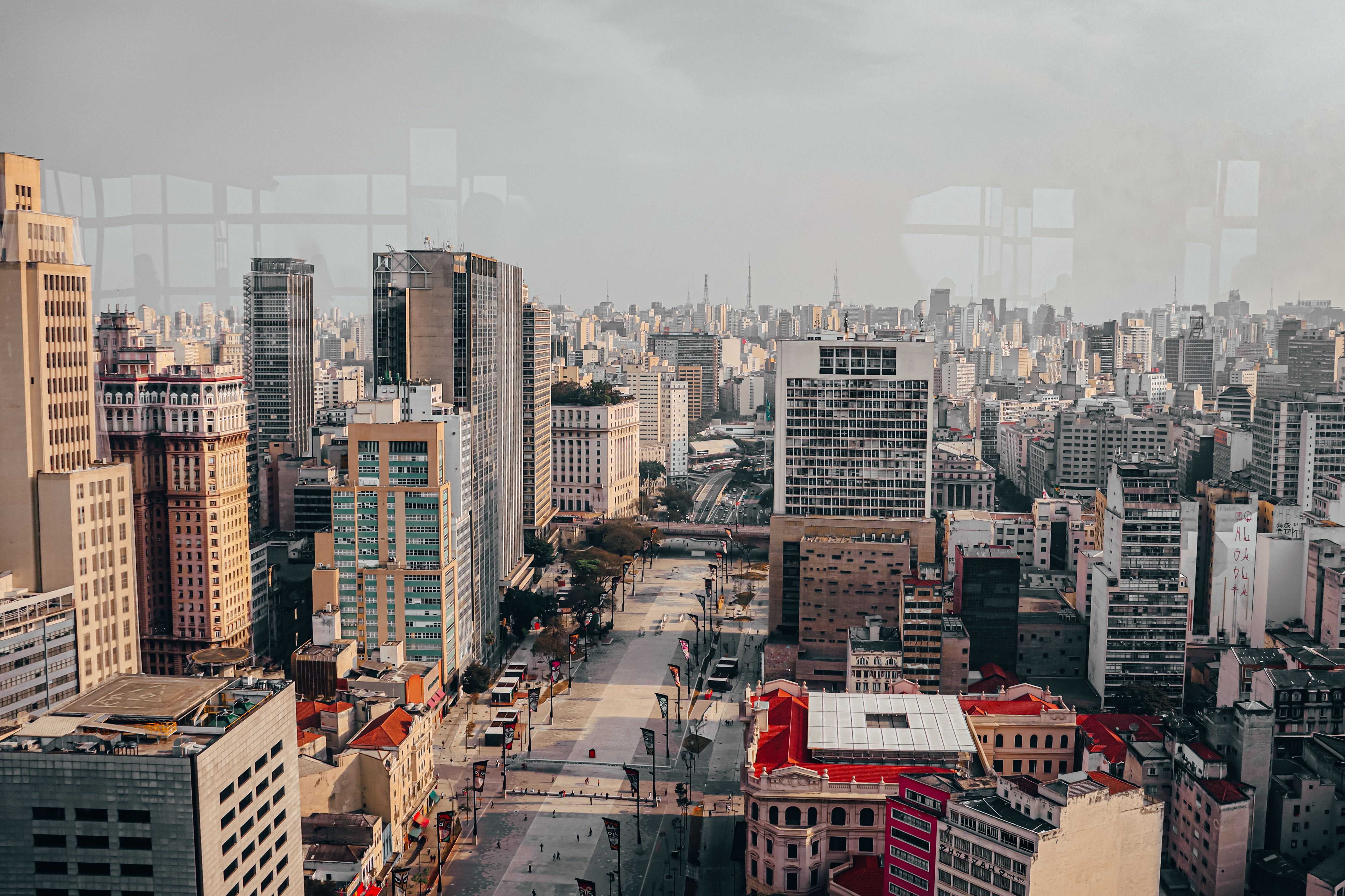 Aerial view of São Paulo's bustling skyline showcasing skyscrapers and urban layout.