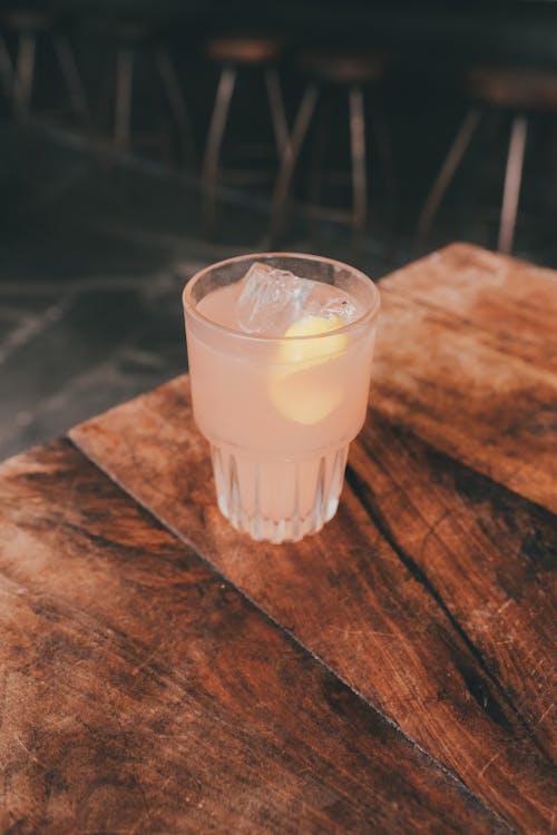 Juice with Ice on a Clear Glass