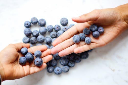 Free Two Person's Hand With Blueberries on Top Stock Photo