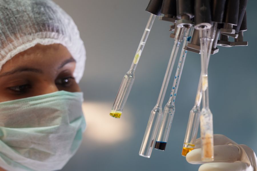 South Asian laboratory technician performing immunoassay testing